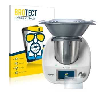 Face avant d’un emballage produit avec le logo de la marque BROTECT. À côté, l’appareil Vorwerk Bimby TM5 est représenté avec 