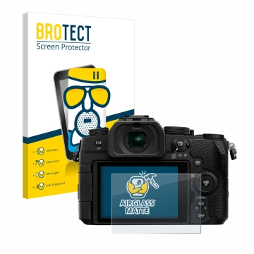 Face avant d’un emballage produit avec le logo de la marque BROTECT. À côté, l’appareil Panasonic Lumix DC-G91 est représenté 