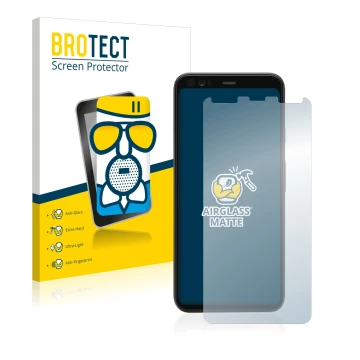 Face avant d’un emballage produit avec le logo de la marque BROTECT. À côté, l’appareil Google Pixel 4 est représenté avec la 