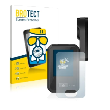 Face avant d’un emballage produit avec le logo de la marque BROTECT. À côté, l’appareil Flyer Display D0 est représenté avec l