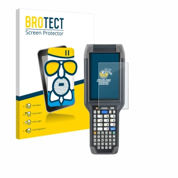 Face avant d’un emballage produit avec le logo de la marque BROTECT. À côté, l’appareil Honeywell Dolphin CK65 est représenté 