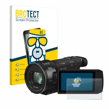 Face avant d’un emballage produit avec le logo de la marque BROTECT. À côté, l’appareil Panasonic HC-VXF11 est représenté avec