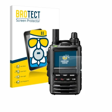 Face avant d’un emballage produit avec le logo de la marque BROTECT. À côté, l’appareil Yaesu FT-3D est représenté avec la pro