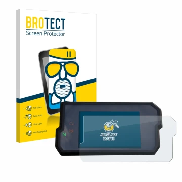 Face avant d’un emballage produit avec le logo de la marque BROTECT. À côté, l’appareil KTM 125 / 390 Duke 2017+ est représent