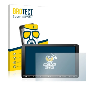 Face avant d’un emballage produit avec le logo de la marque BROTECT. À côté, l’appareil Sony XAV-AX8050D est représenté avec l