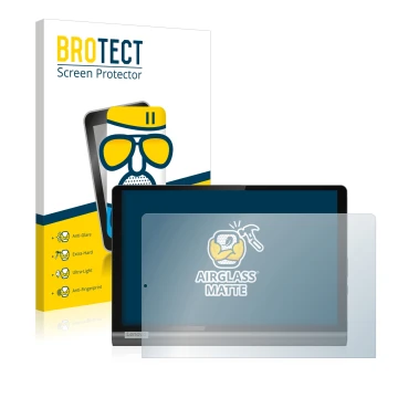 Face avant d’un emballage produit avec le logo de la marque BROTECT. À côté, l’appareil Lenovo Yoga SmartTab est représenté av