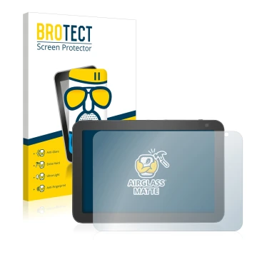 Face avant d’un emballage produit avec le logo de la marque BROTECT. À côté, l’appareil Amazon Echo Show 8 (1ère Gen.) est rep