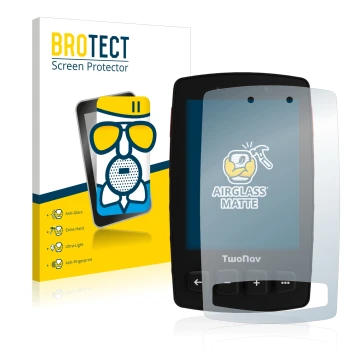 Face avant d’un emballage produit avec le logo de la marque BROTECT. À côté, l’appareil TwoNav Trail 2 est représenté avec la 