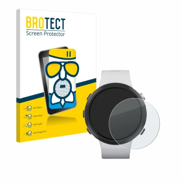 Face avant d’un emballage produit avec le logo de la marque BROTECT. À côté, l’appareil Garmin Swim 2 est représenté avec la p
