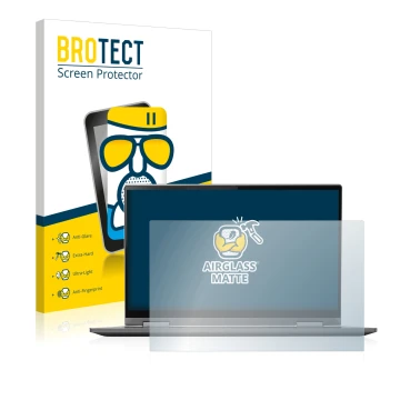 Face avant d’un emballage produit avec le logo de la marque BROTECT. À côté, l’appareil Lenovo Yoga C740 14