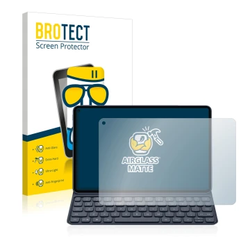 Face avant d’un emballage produit avec le logo de la marque BROTECT. À côté, l’appareil Huawei MatePad Pro (2019) est représen