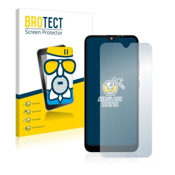 Face avant d’un emballage produit avec le logo de la marque BROTECT. À côté, l’appareil Gigaset GS110 est représenté avec la p