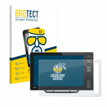 Face avant d’un emballage produit avec le logo de la marque BROTECT. À côté, l’appareil Humminbird Solix 12 est représenté ave