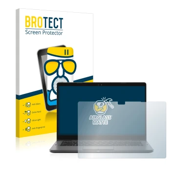 Face avant d’un emballage produit avec le logo de la marque BROTECT. À côté, l’appareil Dell Latitude 5300 2-in-1 est représen