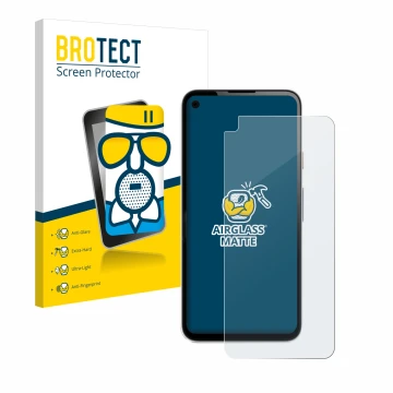 Face avant d’un emballage produit avec le logo de la marque BROTECT. À côté, l’appareil Google Pixel 4a est représenté avec la