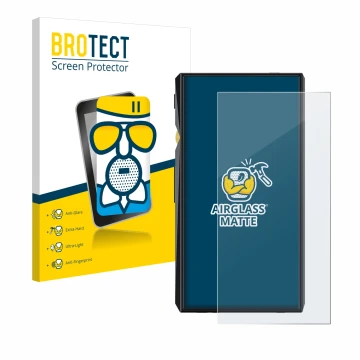 Face avant d’un emballage produit avec le logo de la marque BROTECT. À côté, l’appareil FiiO M11 Pro est représenté avec la pr