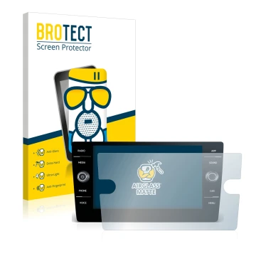 Face avant d’un emballage produit avec le logo de la marque BROTECT. À côté, l’appareil Volkswagen Golf GTI 2017 Discover Medi