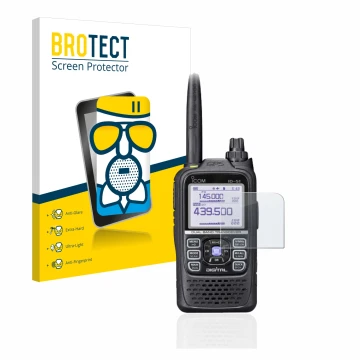 Face avant d’un emballage produit avec le logo de la marque BROTECT. À côté, l’appareil Icom ID-51E Plus 2 est représenté avec