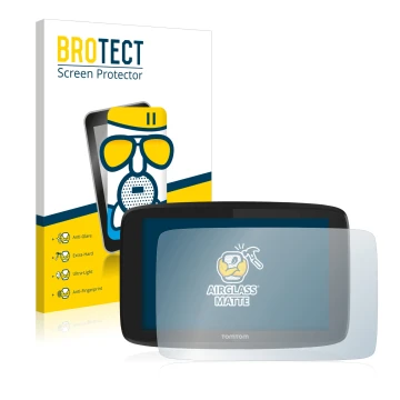 Face avant d’un emballage produit avec le logo de la marque BROTECT. À côté, l’appareil TomTom Go Professional 6200 est représ