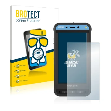 Face avant d’un emballage produit avec le logo de la marque BROTECT. À côté, l’appareil Ecom Smart-Ex 02 DZ1 est représenté av