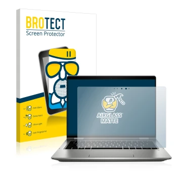 Face avant d’un emballage produit avec le logo de la marque BROTECT. À côté, l’appareil HP ProBook x360 435 G7 est représenté 