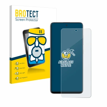 Face avant d’un emballage produit avec le logo de la marque BROTECT. À côté, l’appareil Samsung Galaxy A51 5G est représenté a