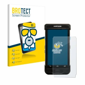 Face avant d’un emballage produit avec le logo de la marque BROTECT. À côté, l’appareil Opticon H-31 est représenté avec la pr