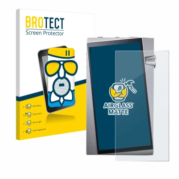 Face avant d’un emballage produit avec le logo de la marque BROTECT. À côté, l’appareil Astell&Kern A&norma SR25 est représent