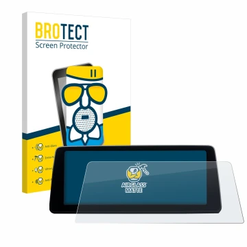 Face avant d’un emballage produit avec le logo de la marque BROTECT. À côté, l’appareil BMW 7 G11 2016-2018 Infotainment Syste