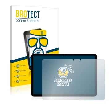 Face avant d’un emballage produit avec le logo de la marque BROTECT. À côté, l’appareil Samsung Galaxy Tab S7 WiFi 2020 (en pa