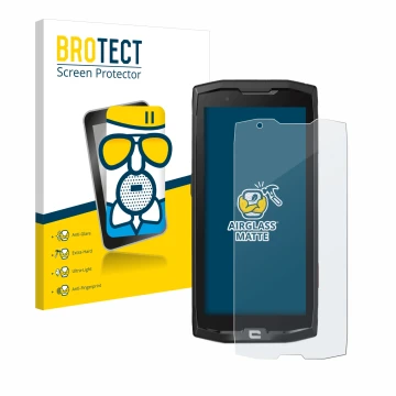 Face avant d’un emballage produit avec le logo de la marque BROTECT. À côté, l’appareil Crosscall Core X4 est représenté avec 