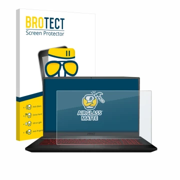 Face avant d’un emballage produit avec le logo de la marque BROTECT. À côté, l’appareil MSI GF75 10SDR-234 est représenté avec