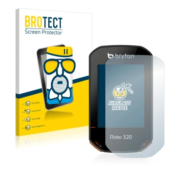 Face avant d’un emballage produit avec le logo de la marque BROTECT. À côté, l’appareil Bryton Rider 320 est représenté avec l