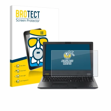 Face avant d’un emballage produit avec le logo de la marque BROTECT. À côté, l’appareil Fujitsu Lifebook E5510 est représenté 