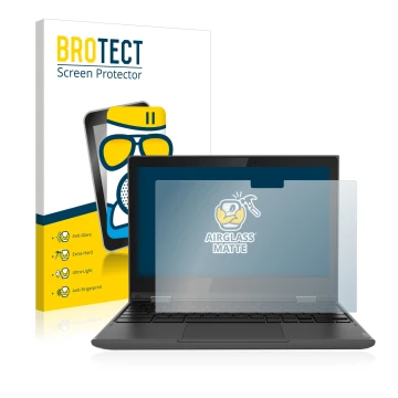 Face avant d’un emballage produit avec le logo de la marque BROTECT. À côté, l’appareil Lenovo 300e (2e Gen.) est représenté a