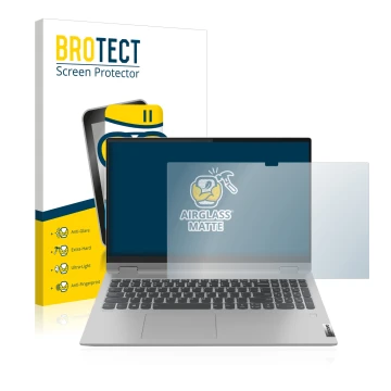 Face avant d’un emballage produit avec le logo de la marque BROTECT. À côté, l’appareil Lenovo IdeaPad Flex 5 15