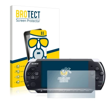 Face avant d’un emballage produit avec le logo de la marque BROTECT. À côté, l’appareil Sony PSP 3003 est représenté avec la p