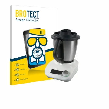 Face avant d’un emballage produit avec le logo de la marque BROTECT. À côté, l’appareil Vorwerk Thermomix Friend est représent