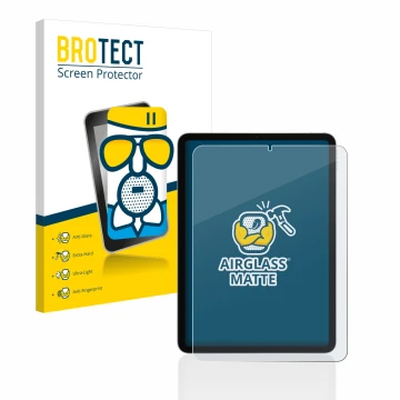 Face avant d’un emballage produit avec le logo de la marque BROTECT. À côté, l’appareil Apple iPad Air 4 WiFi 2020 (4ème Gen.)