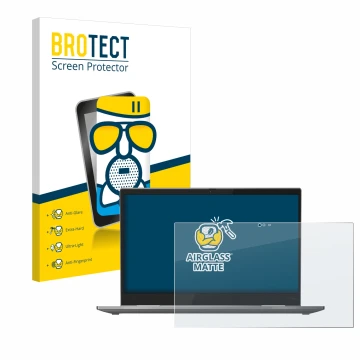 Face avant d’un emballage produit avec le logo de la marque BROTECT. À côté, l’appareil Lenovo ThinkPad X1 Yoga (5ème Gen.) es