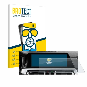 Face avant d’un emballage produit avec le logo de la marque BROTECT. À côté, l’appareil BMW 3 G20 Limousine 2018 Infotainment 