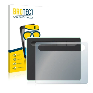 Face avant d’un emballage produit avec le logo de la marque BROTECT. À côté, l’appareil Wacom Intuos S Bluetooth est représent