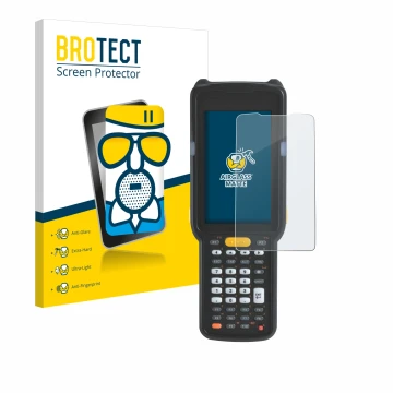 Face avant d’un emballage produit avec le logo de la marque BROTECT. À côté, l’appareil Zebra MC330L est représenté avec la pr