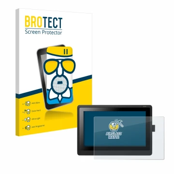 Face avant d’un emballage produit avec le logo de la marque BROTECT. À côté, l’appareil Wacom Cintiq 16 est représenté avec la