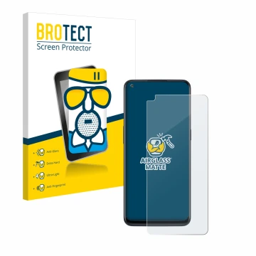 Face avant d’un emballage produit avec le logo de la marque BROTECT. À côté, l’appareil OnePlus Nord N10 5G est représenté ave