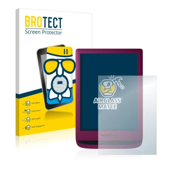 Face avant d’un emballage produit avec le logo de la marque BROTECT. À côté, l’appareil PocketBook Touch Lux 5 est représenté 