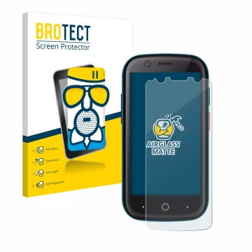 Face avant d’un emballage produit avec le logo de la marque BROTECT. À côté, l’appareil Unihertz Jelly 2 est représenté avec l