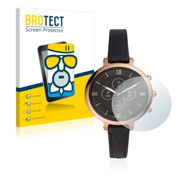 Face avant d’un emballage produit avec le logo de la marque BROTECT. À côté, l’appareil Fossil Monroe Hybrid HR est représenté