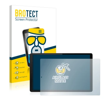 Face avant d’un emballage produit avec le logo de la marque BROTECT. À côté, l’appareil Lenovo Tab M10 HD (2e Gen.) est représ