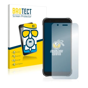 Face avant d’un emballage produit avec le logo de la marque BROTECT. À côté, l’appareil Blackview BV4900 est représenté avec l